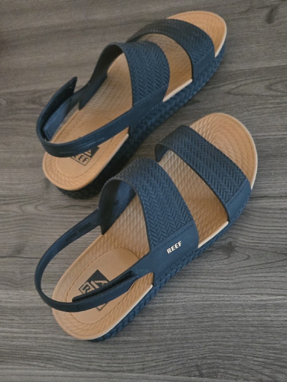 Reef Two-strap Black Sandals with Tan Footbed - Picture 7 of 12